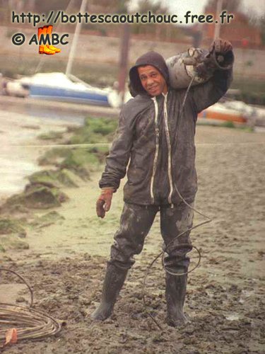 Wearing chest waders 