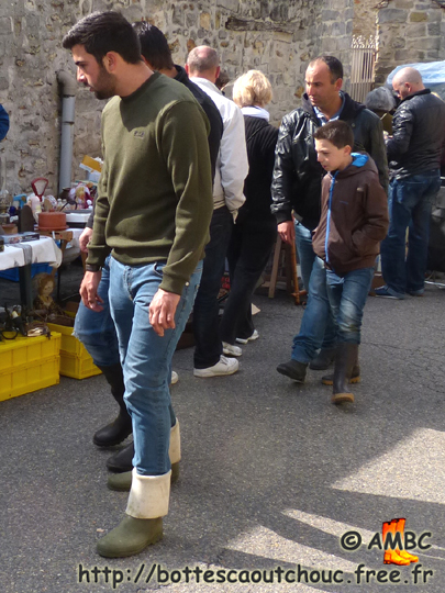 Proud guys in rubber boots in Chailly en Bière, France. Gummistiefel, botas de gomma, rubber laarzen, stivali di gomma, wellies, bottes caoutchouc, May 2013.