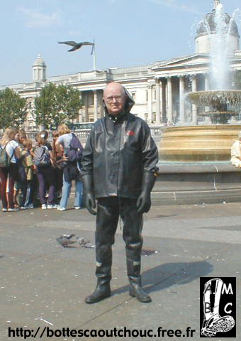 Alan in rubber in Trafalgar Square, London.