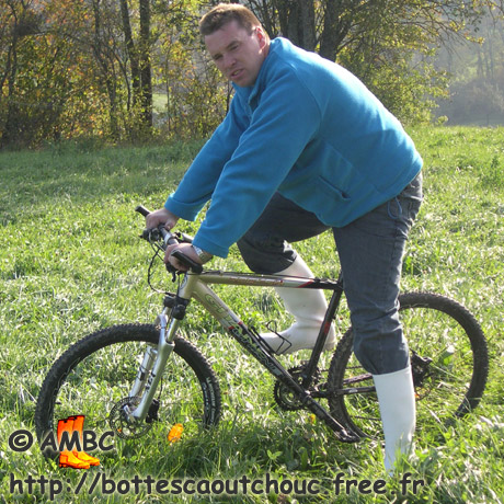 Christophe on his bike, wearing white Baudou boots, 2006.