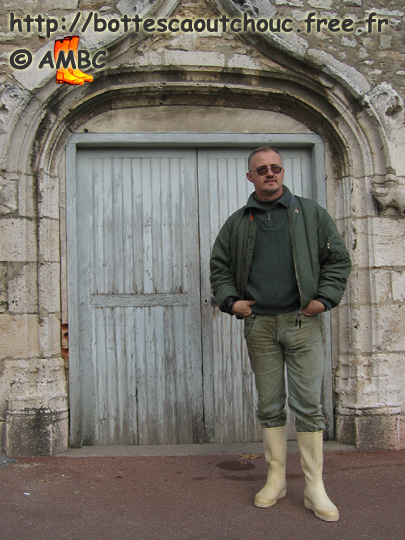 Pascal in Etampes, wearing white Le Chameau rubber boots.
