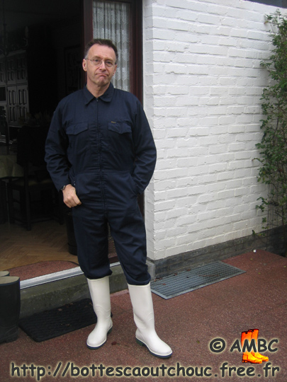 Roger, wearing PVC white boots in Eupen, Belgium, 2006.