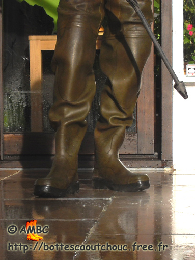 Washing, wearing Le Chameau chest waders, 2012.