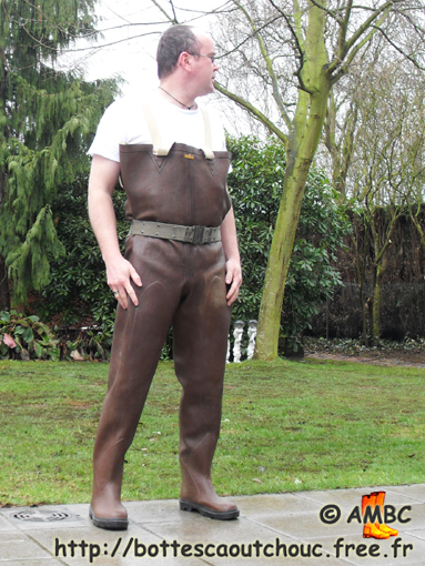 Wearing old Le Chameau chest waders, 2008.