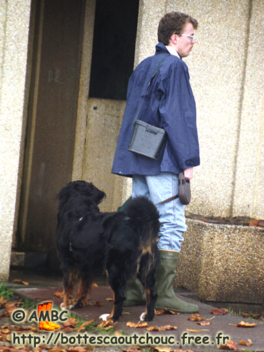 Wearing rubber boots, in Seine & Marne, France, 90s.