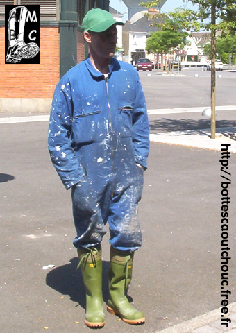 Wearing overalls and Superga rubber boots