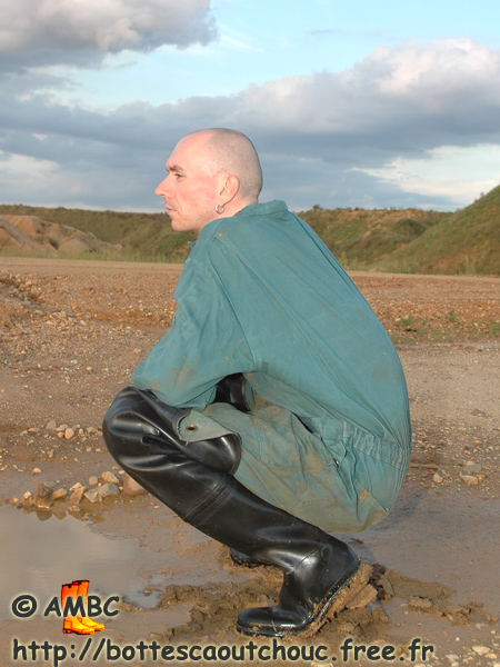 Andy wearing overalls and waders, 2005.