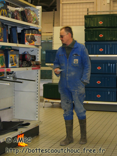 Wearing blue overalls