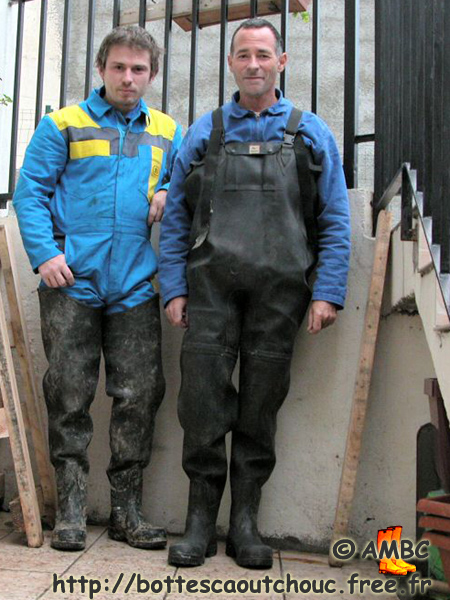 Wearing blue overalls