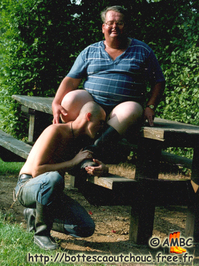 Kissing a Baudou rubber boot, Jean-Pierre & Pascal, France.
