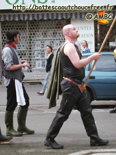 Marching in rubber boots