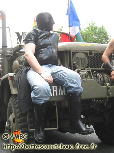 Latex, jeans & Baudou gumboots, June 2006.