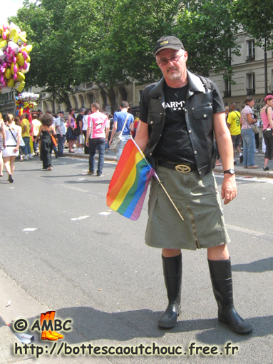 Pascal wearing kilt & gumboots, Paris, June 2010.