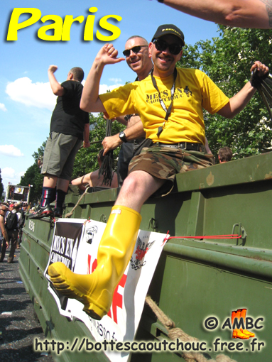 Fred, wearing yellow Hunter wellies, Paris LGBT, June 2009.