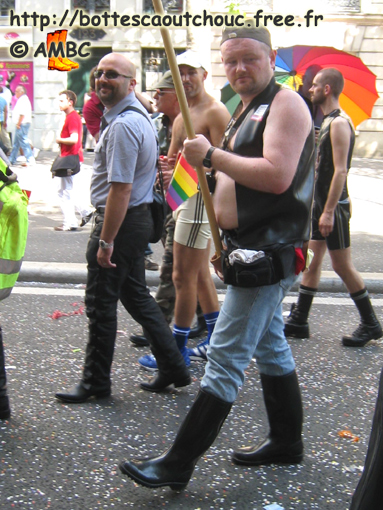 Laurent wearing black Nora wellies, Paris LGBT, June 2009.