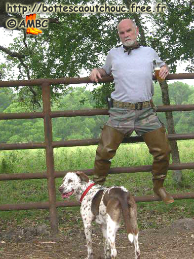 Walking the dog in rubber hipboots, 2009.