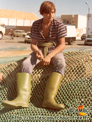 Young Spanish fisherman wearing Gaviota boots, 80's. 