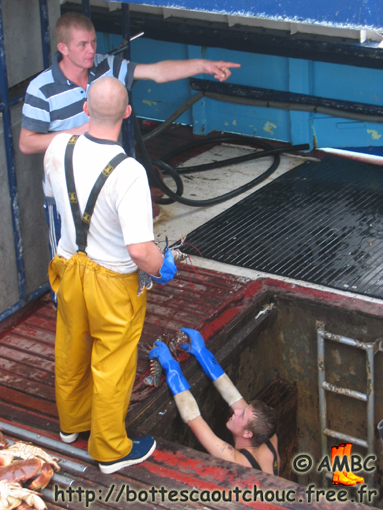 Young  fisherman wearing PVC in Cherbourg, 2004. 