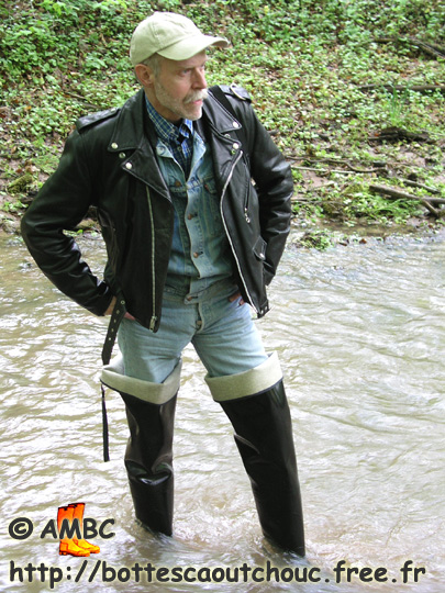 Wearing waders in the river, 2007. 
