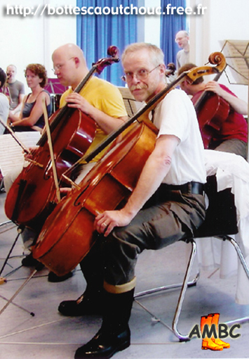 Wearing wellies in a concert.