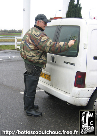 In Nokia waders on a car park, 2004.