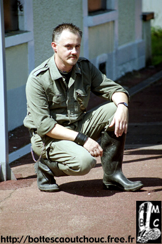 Pascal wearing army gear at the station.