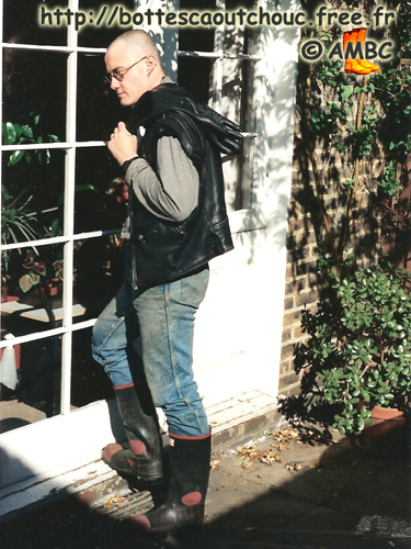 In London, at John's, wearing Century rubber boots.
