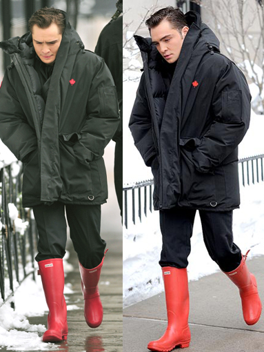Ed Westwick (Gossip Girls), January 2011. Rubber boots, bottes caoutchouc, stivali di gomma.