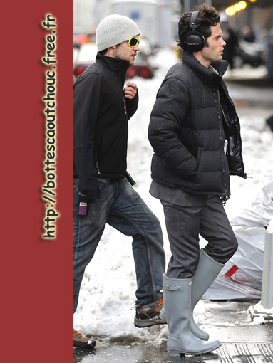 Penn Badgley wearing grey Hunter wellies, 2011.