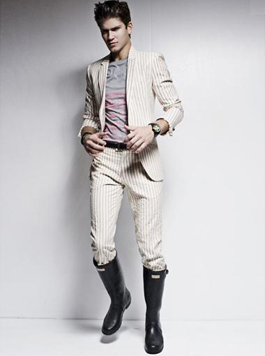 Jarrett Moreland wearing black Hunter wellies.