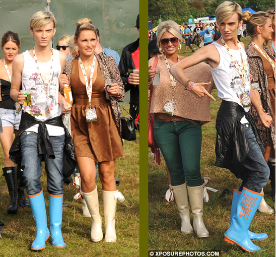V Festival 2011 The Only Way Is Essex : Harry Derbidge (17 years old) and Sam Faiers wearing wellies.