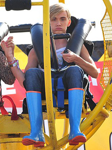 Harry Derbidge wearing blue wellies at V Festival, August 2011.