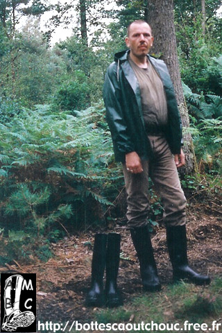 Lahcène in rubber boots.