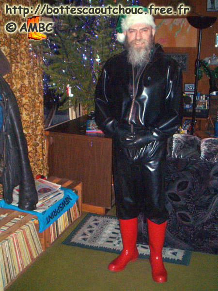 Xmas time for Bill, wearing red Hunter wellies.