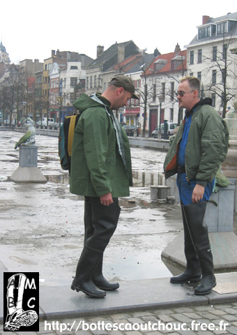 Wearing waders in Bruxelles, 2004.
