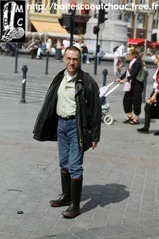 Roger wearing rubber boots in Lille, France.