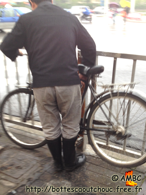 when the grandma and grandpa buy the food, many of them are used to wear black rubber boots