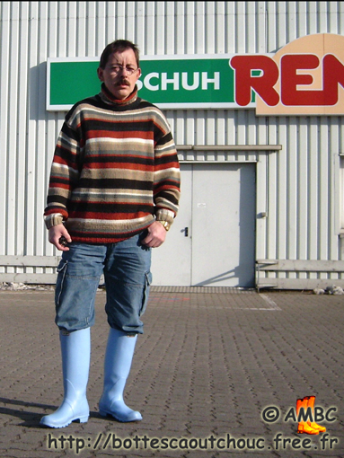 Lars is shopping, wearing pale blue Hunter wellies; rubber boots, 2008.