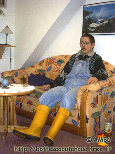 Lars wearing yellow wellies; Gummistiefel, bottes caoutchouc, rubber boots, 2008.