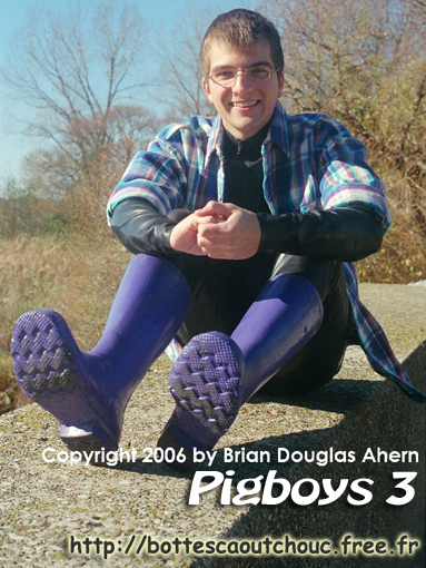 A brian's friend wearing purple wellies, bottes caoutchouc, rubber boots, 2008.