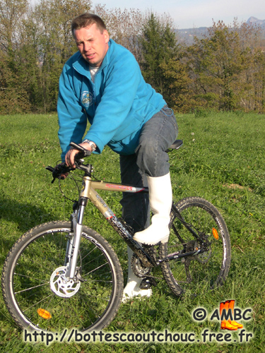 Riding his bike, wearing white boots, 2006. 