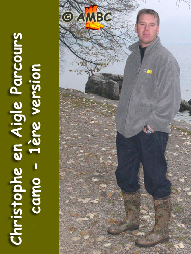 Wearin Camo Parcours rubber boots in the Alps,  2007. Gummistiefel, bottes caoutchouc.