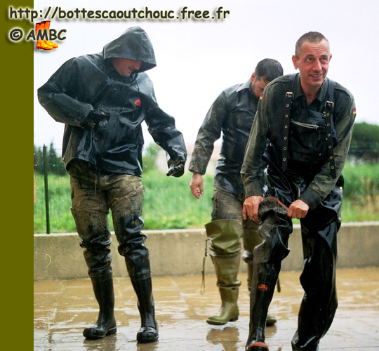 Wearing waders in South of France;  Gummistiefel, 2000.