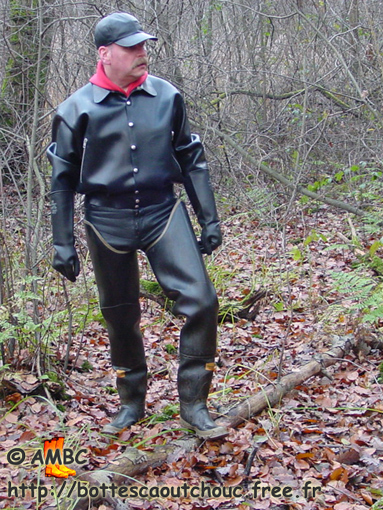 Leather, rubber, waders, gloves, cap, 2008.