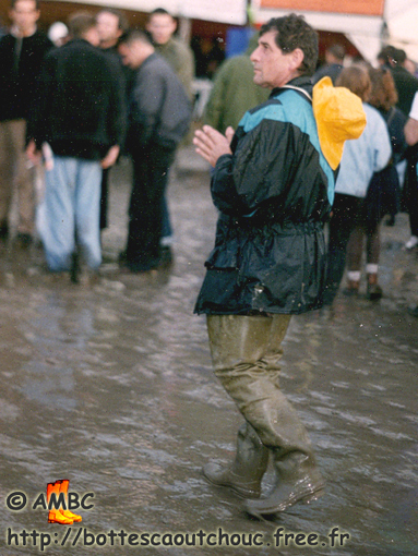 Wearing waders at the Festival, Paris, 1998.