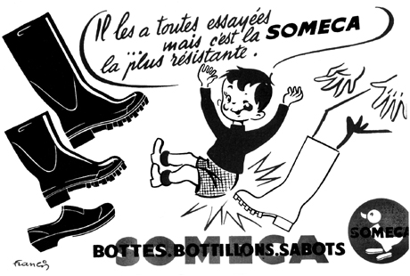 Ad for Someca boots. Gummistiefel, bottes caoutchouc, gumboots.