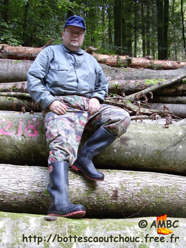 Wearing Phoenix Hanseat gumbbots in the forest, 2006.