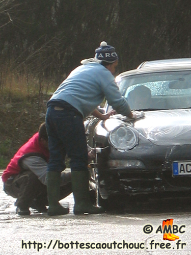 Wearing PVC boots in Germany, 2007. Gummistiefel, bottes caoutchouc.