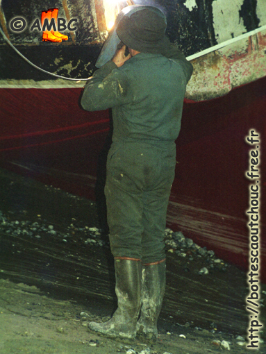 Working on a boat, rubber boots, Gummistiefel, 2003.