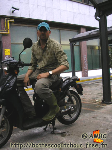 Wearing Superga wellies on a Vespa, 2007.